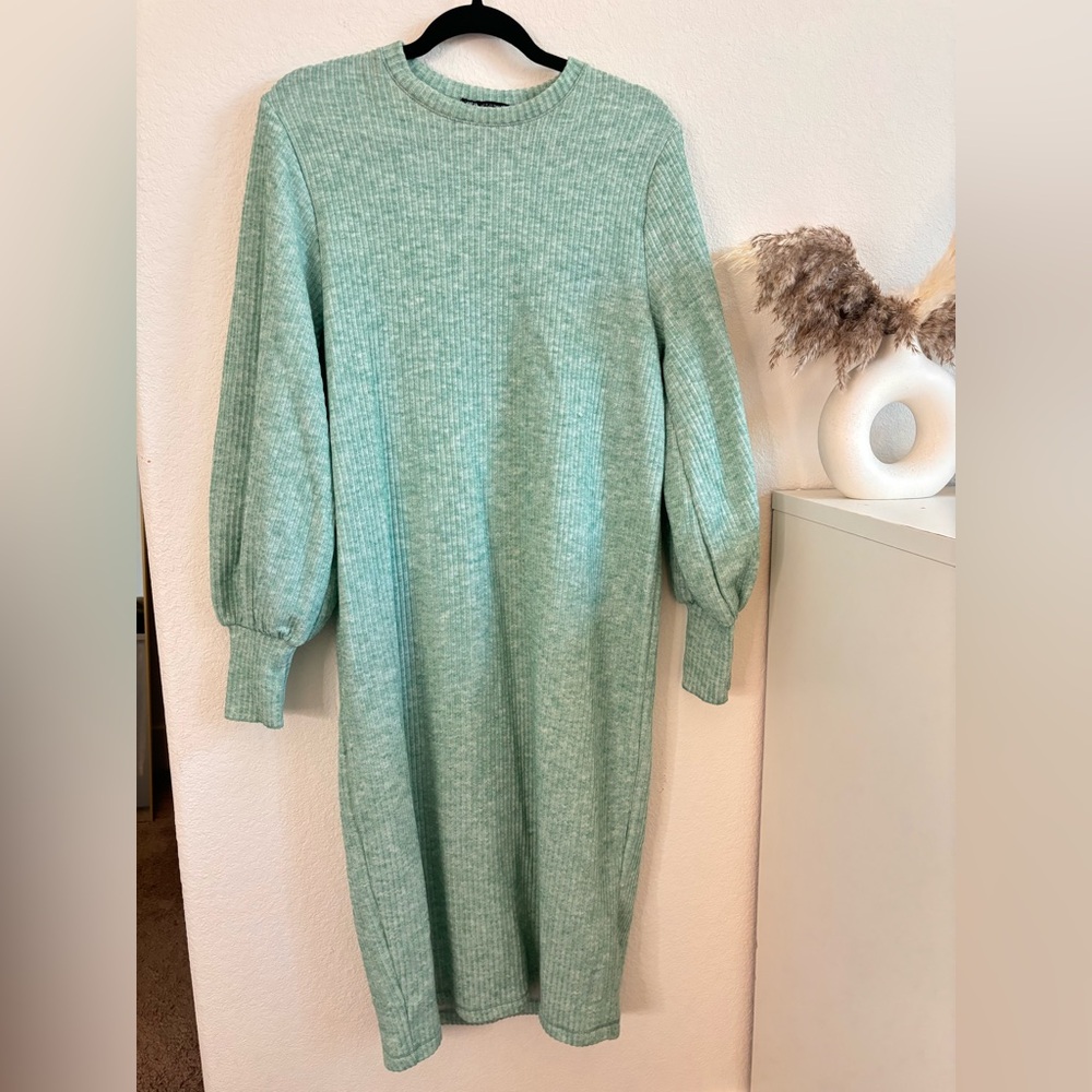 Zara Mint Green Ribbed Knit Sweater Dress